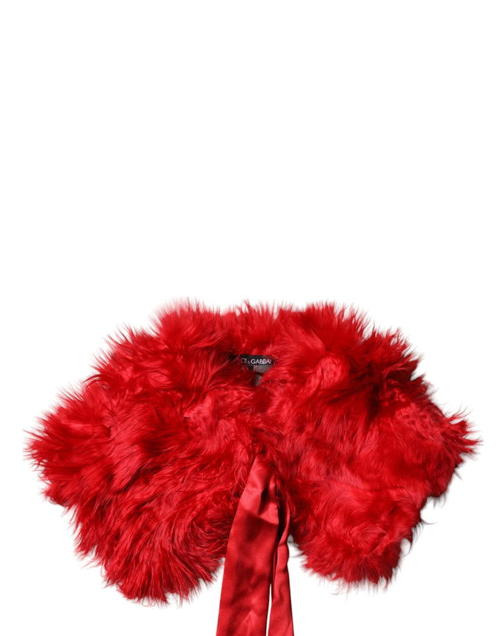 Dolce &amp; Gabbana Red Alpaca Fur Women Neck Warmer Winter Scarf
