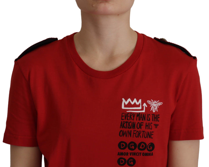 Dolce &amp; Gabbana T-Shirts - Red Amor Vincit Omnia Crewneck T-shirt