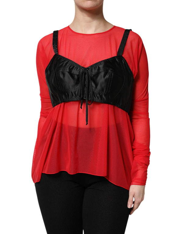 Dolce & Gabbana Blouses - Women’s Red Black Bustier Detailing Long Sleeves Top
