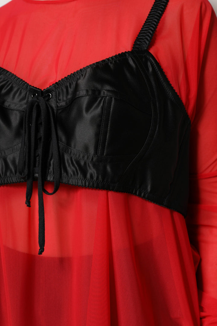 Dolce &amp; Gabbana Blouses - Women’s Red Black Bustier Detailing Long Sleeves Top