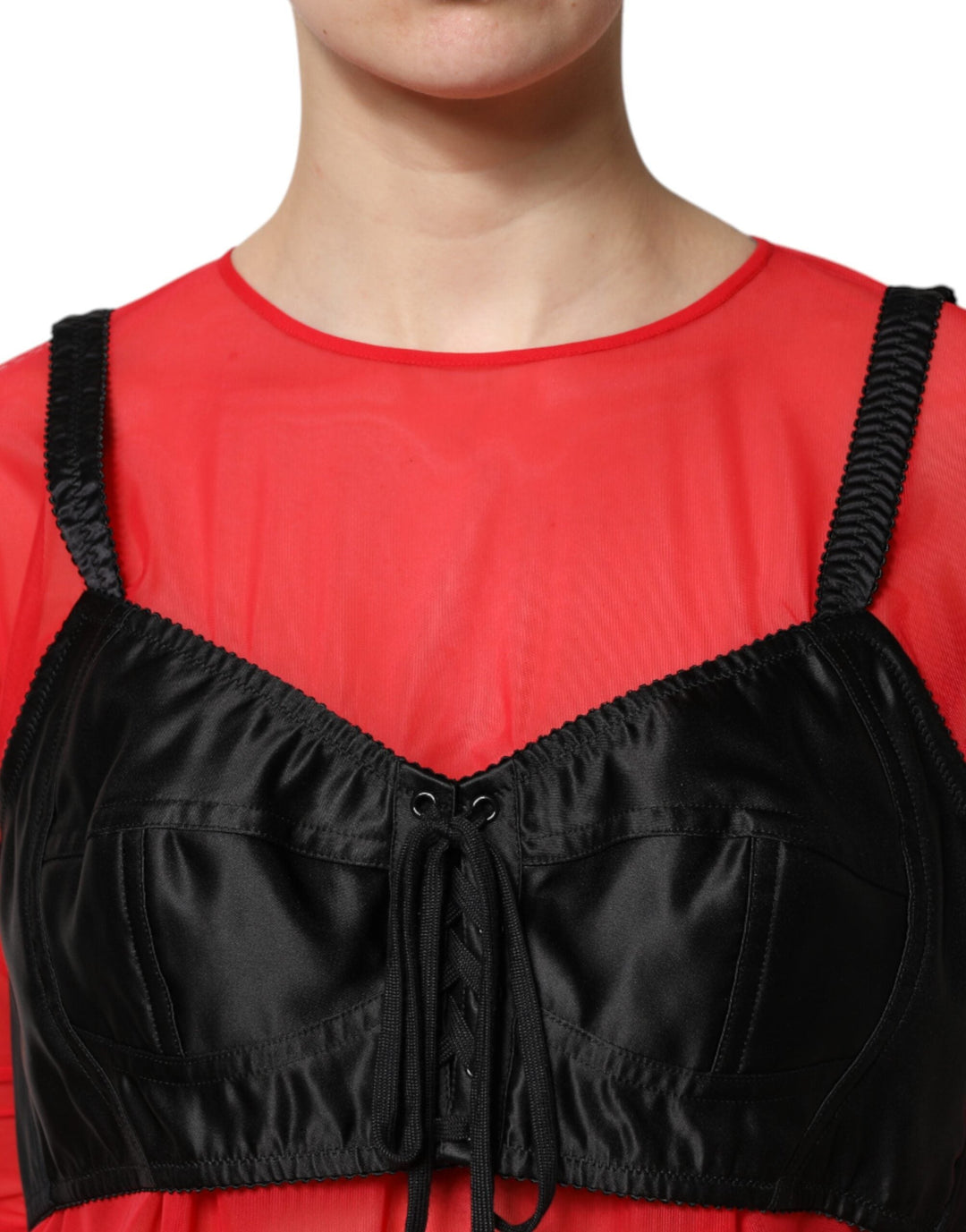 Dolce &amp; Gabbana Blouses - Women’s Red Black Bustier Detailing Long Sleeves Top