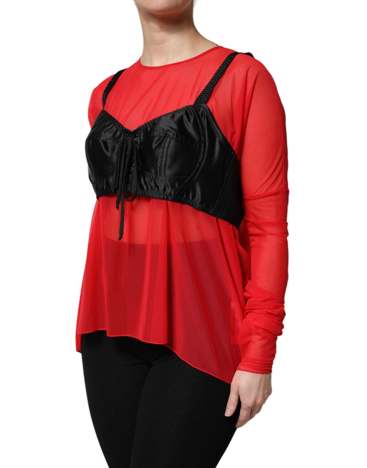 Dolce &amp; Gabbana Blouses - Women’s Red Black Bustier Detailing Long Sleeves Top