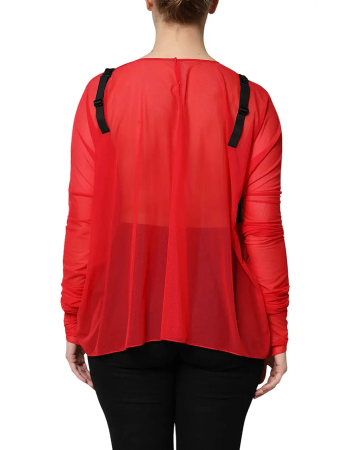 Dolce &amp; Gabbana Red Black Bustier Detailing Long Sleeves Top