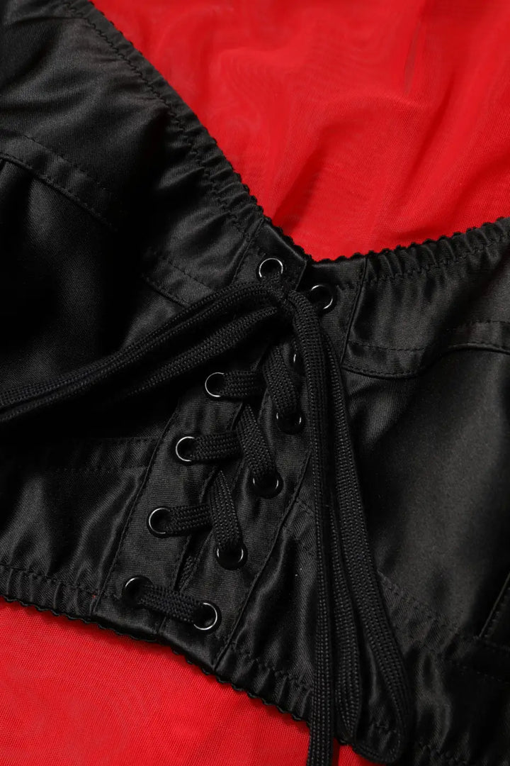Dolce &amp; Gabbana Red Black Bustier Detailing Long Sleeves Top