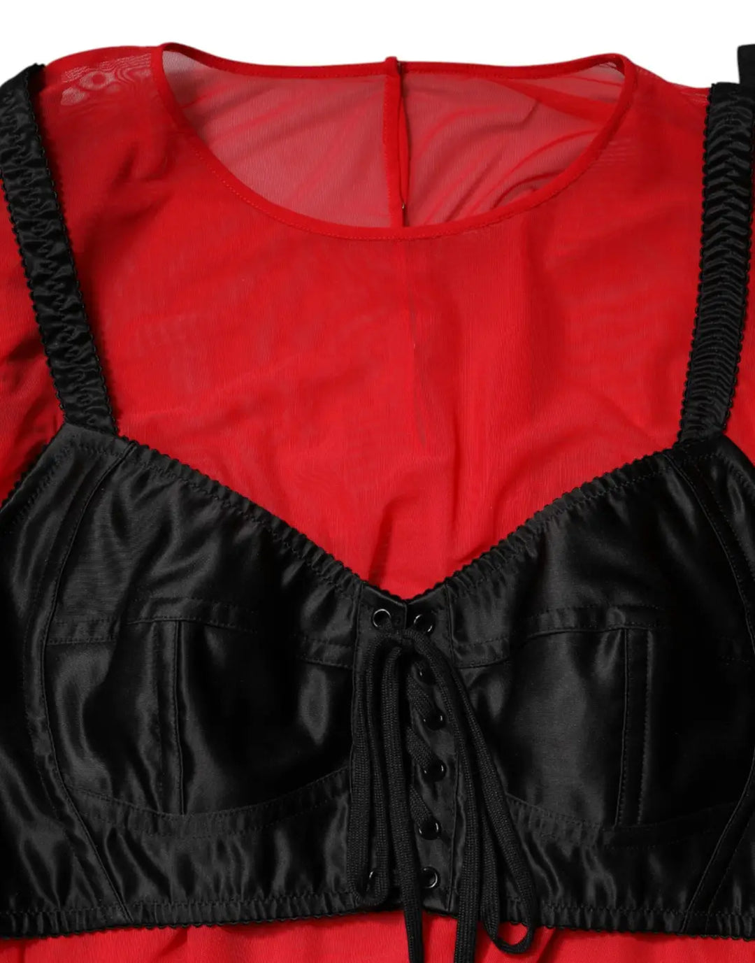 Dolce &amp; Gabbana Red Black Bustier Detailing Long Sleeves Top