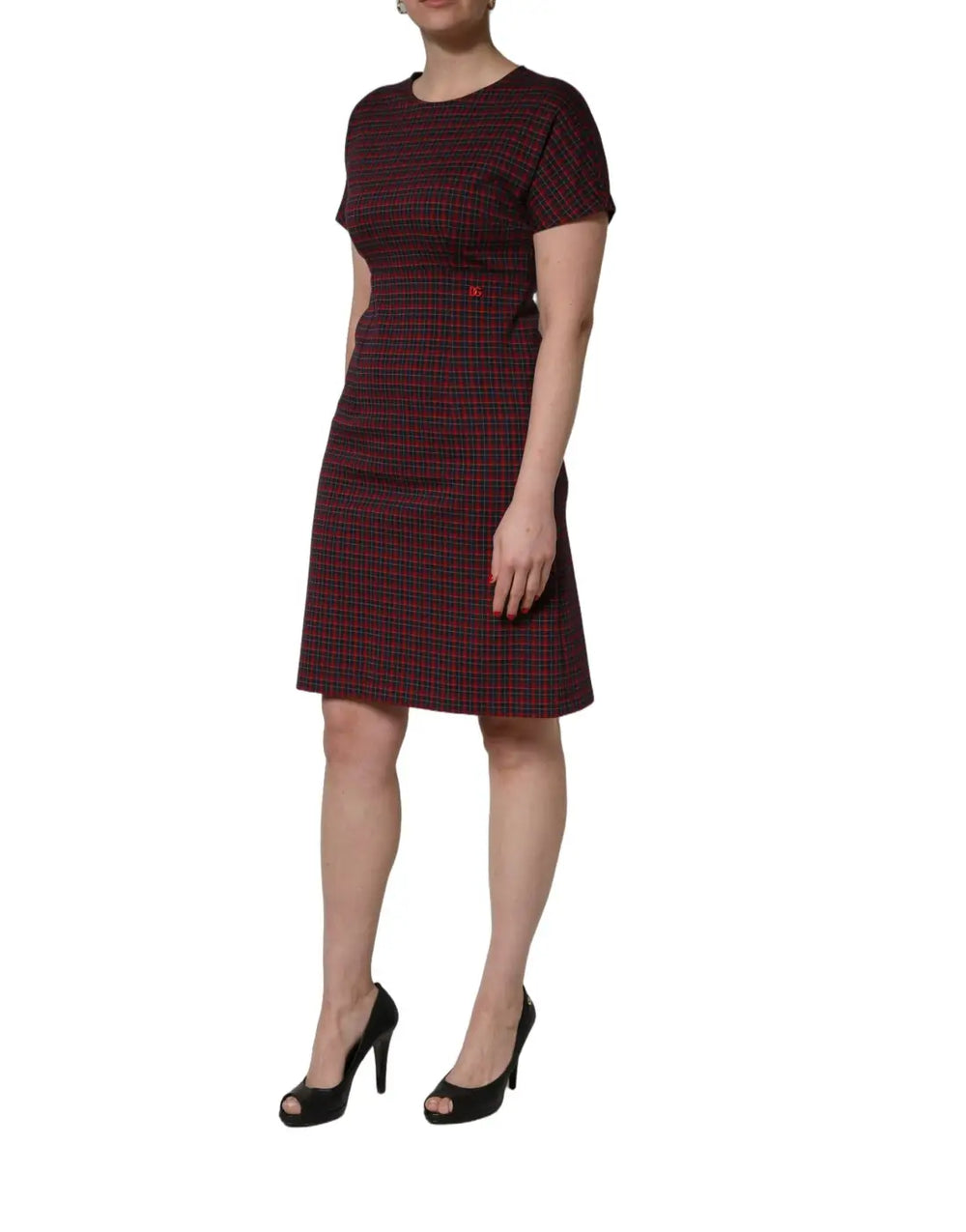 Dolce & Gabbana Red Black Checkered Shortsleeve Sheath Dress