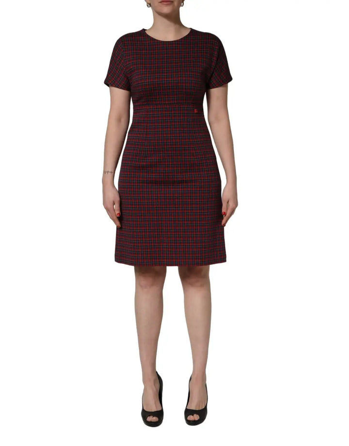 Dolce &amp; Gabbana Red Black Checkered Shortsleeve Sheath Dress