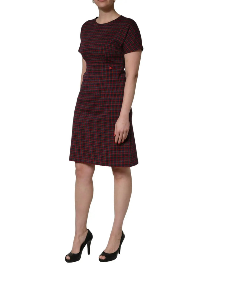 Dolce &amp; Gabbana Red Black Checkered ShortSleeve Sheath Dress