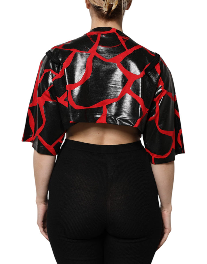 Dolce &amp; Gabbana - Red Black Cotton Bustier Detailing Cropped Top