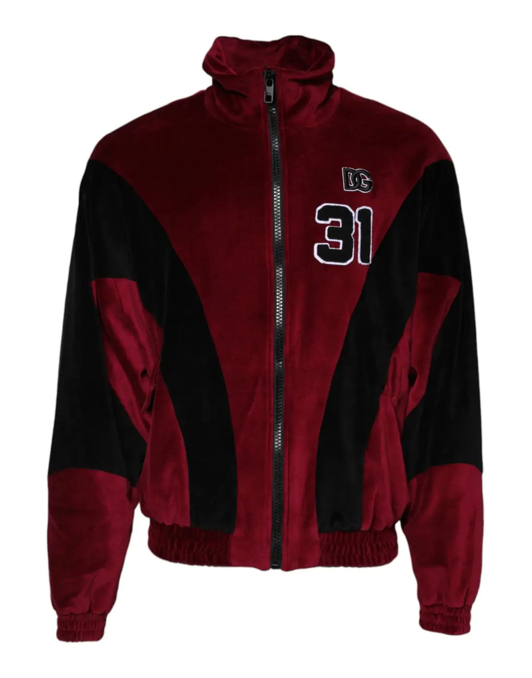 Dolce &amp; Gabbana Red Black Cotton Logo FullZip Bomber Jacket