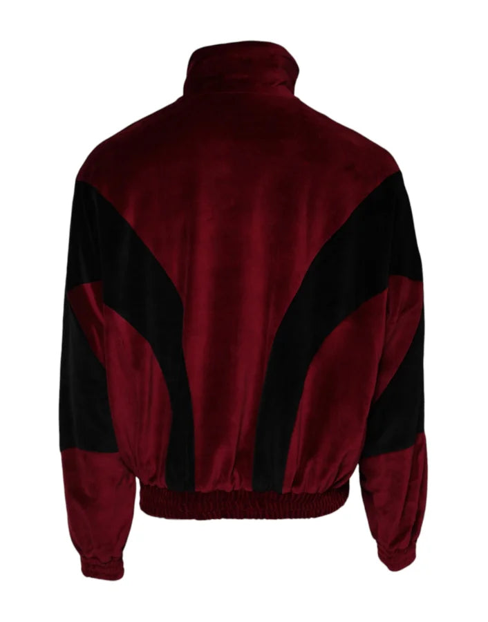 Dolce & Gabbana Red Black Cotton Logo FullZip Bomber Jacket