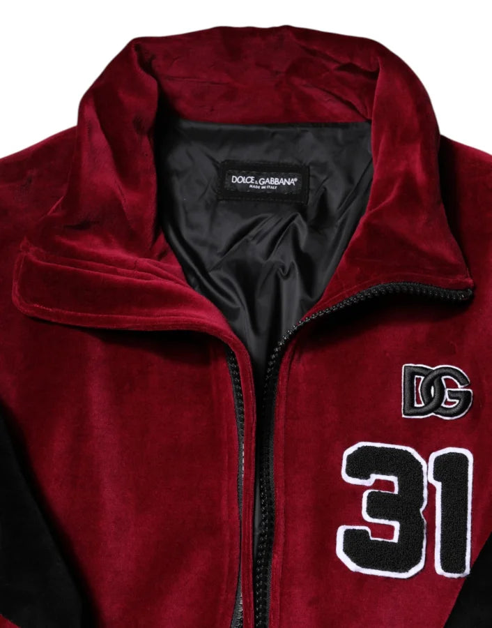 Dolce & Gabbana Red Black Cotton Logo FullZip Bomber Jacket