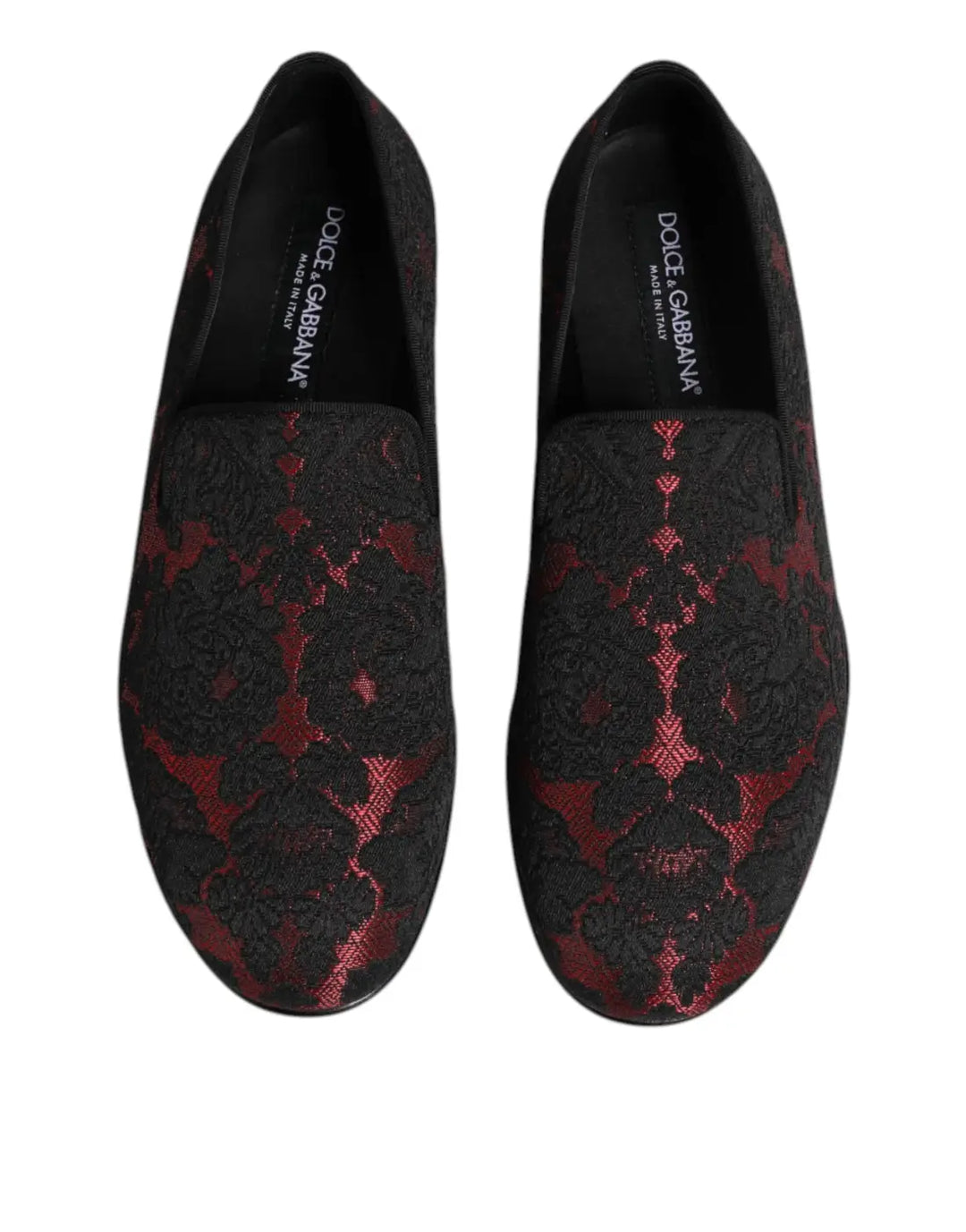 Dolce &amp; Gabbana Red Black Jacquard Slip On Loafers Shoes