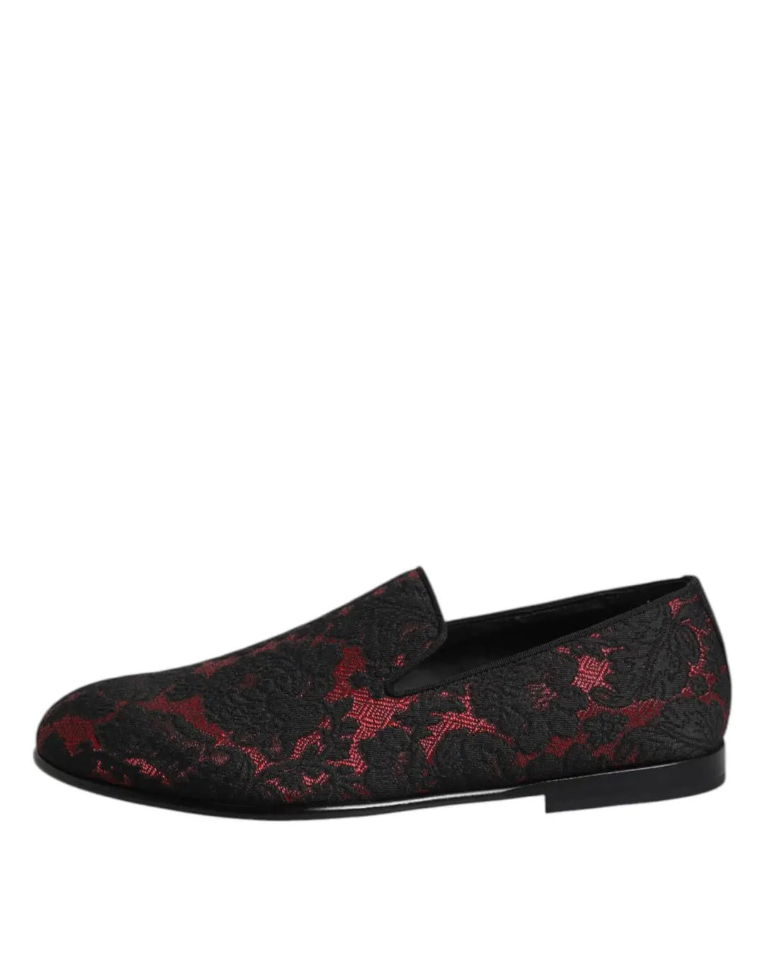 Dolce &amp; Gabbana Red Black Jacquard Slip On Loafers Shoes