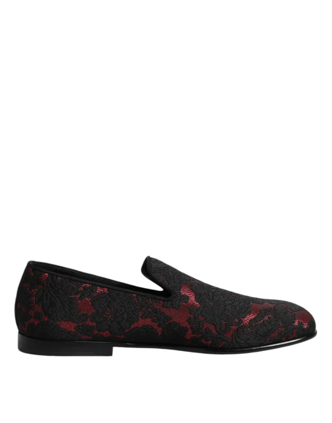 Dolce &amp; Gabbana Red Black Jacquard Slip On Loafers Shoes
