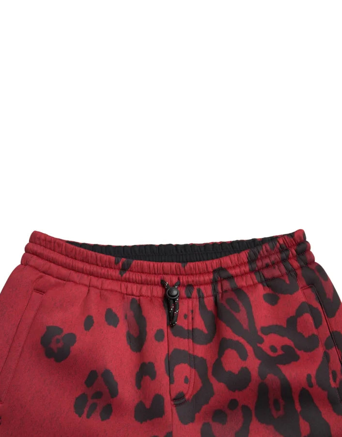 Dolce &amp; Gabbana Red Black Leopard Stretch Jogger Pants
