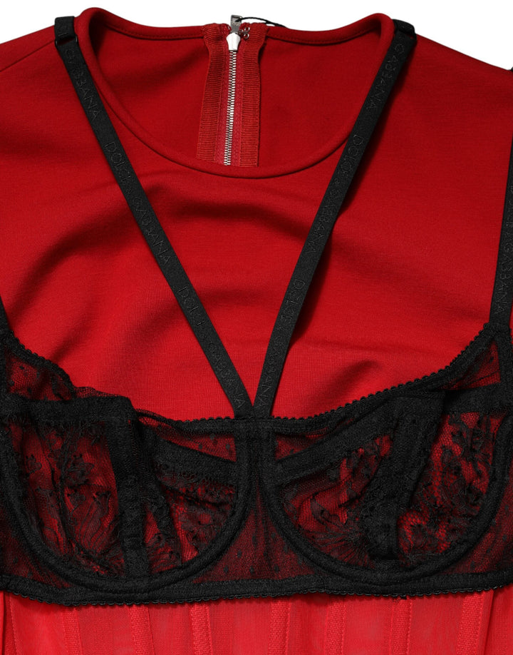 Dolce &amp; Gabbana - Red Black Nylon Bralette-Style Cropped Top