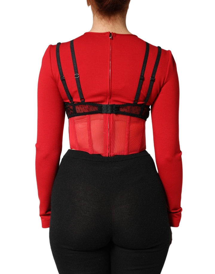 Dolce &amp; Gabbana - Red Black Nylon Bralette-Style Cropped Top