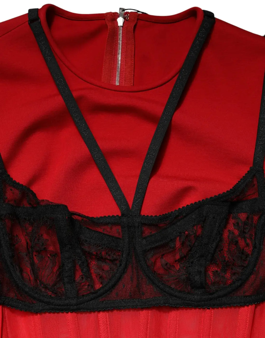 Dolce &amp; Gabbana Red Black Nylon Bralette-Style Cropped Top