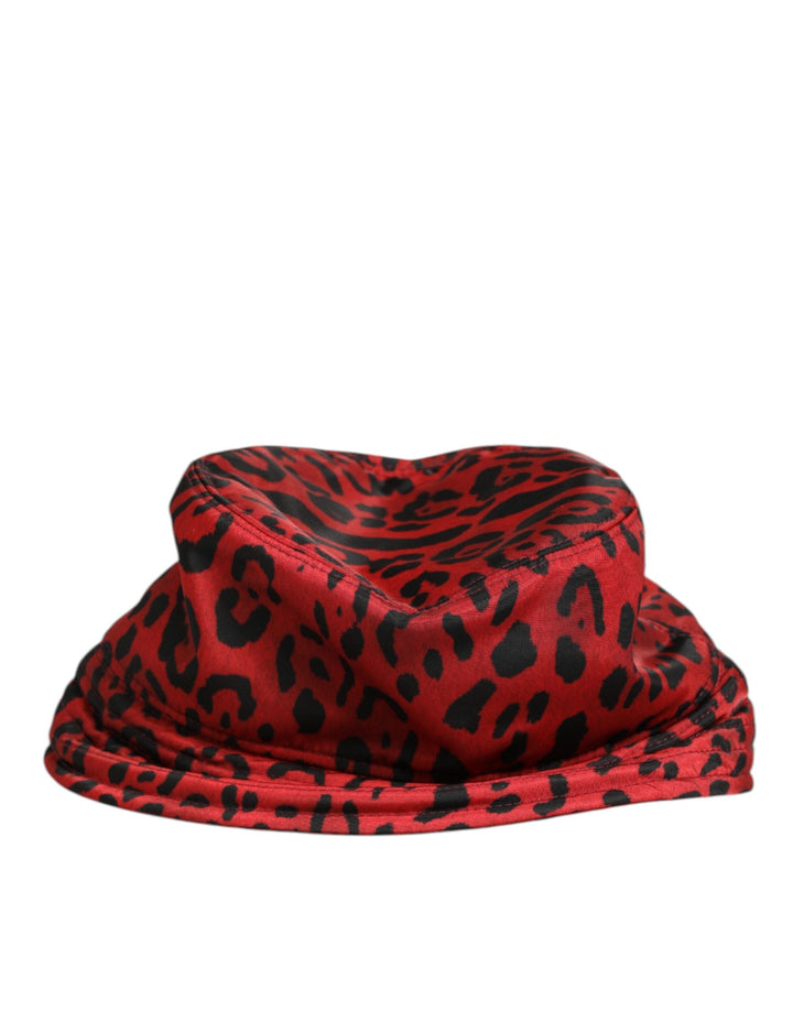 Dolce &amp; Gabbana Red Black Nylon Leopard Print Bucket Men Cap Hat