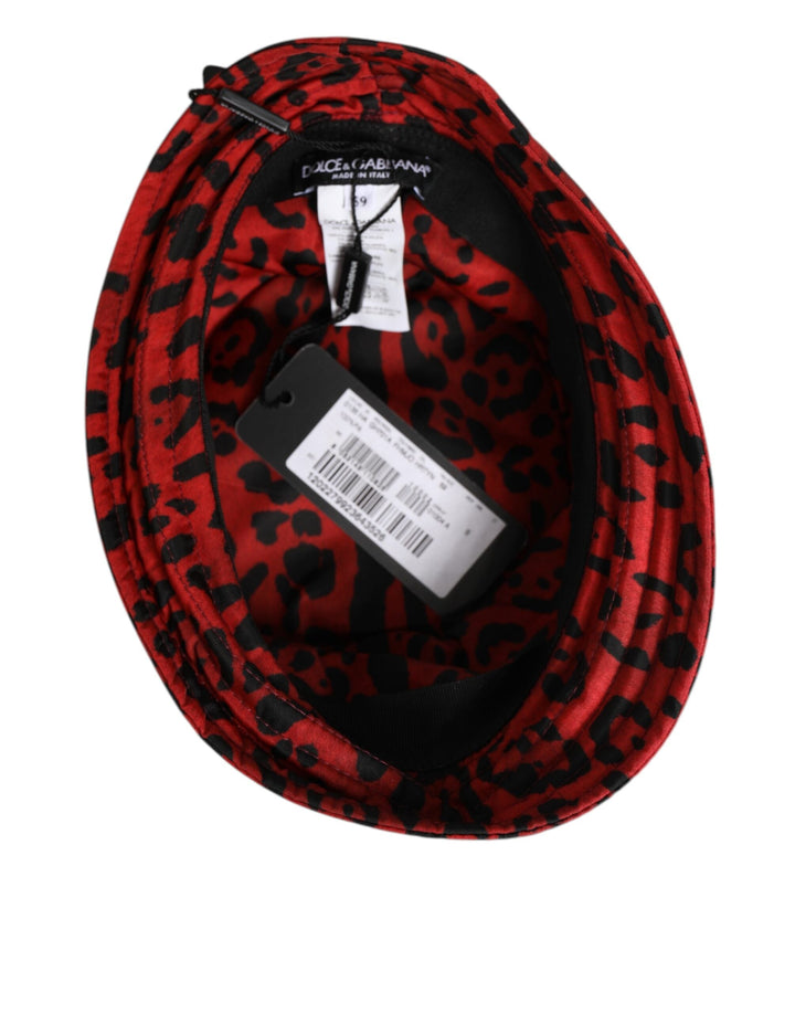 Dolce &amp; Gabbana Red Black Nylon Leopard Print Bucket Men Cap Hat