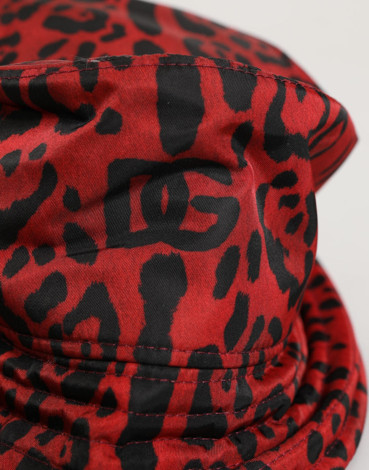 Dolce &amp; Gabbana Red Black Nylon Leopard Print Bucket Men Cap Hat