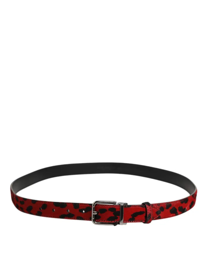 Dolce &amp; Gabbana Red Black Pony Leather Metal Buckle Men Belt