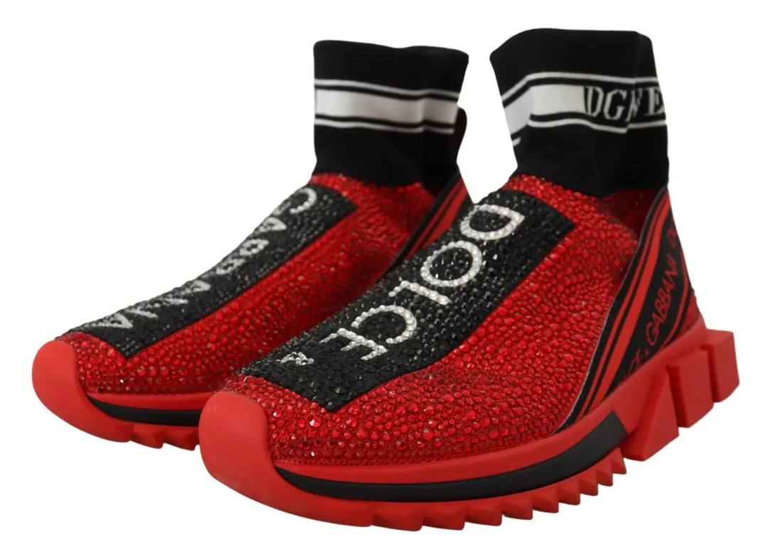 Dolce &amp; Gabbana Red Bling Sorrento Sneakers Socks Shoes