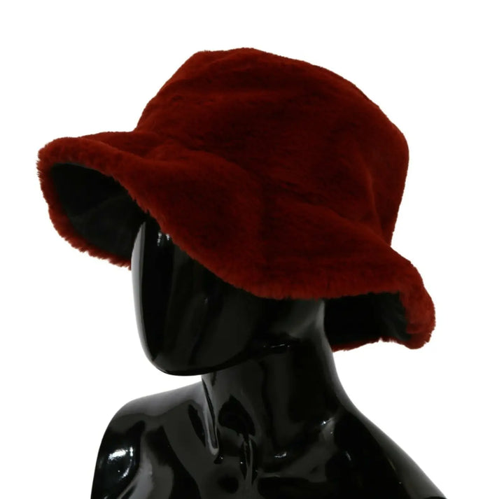 Dolce &amp; Gabbana Red Bordeaux Fur Wide Brim Bucket Hat