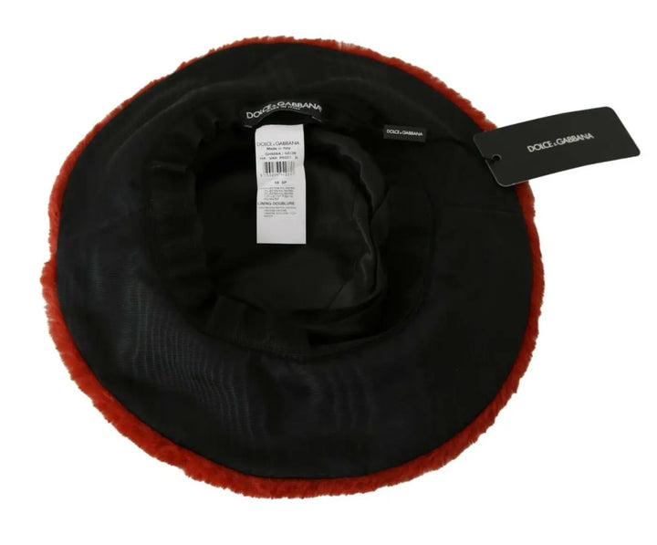 Dolce &amp; Gabbana Red Bordeaux Fur Wide Brim Bucket Hat