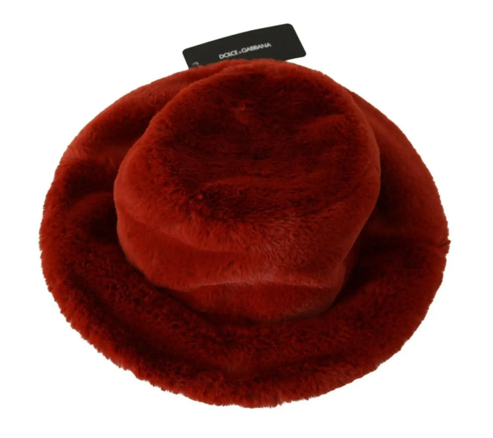 Dolce &amp; Gabbana Red Bordeaux Fur Wide Brim Bucket Hat