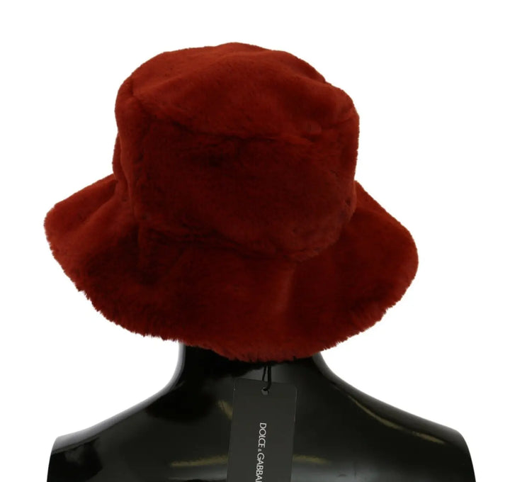 Dolce &amp; Gabbana Red Bordeaux Fur Wide Brim Bucket Hat