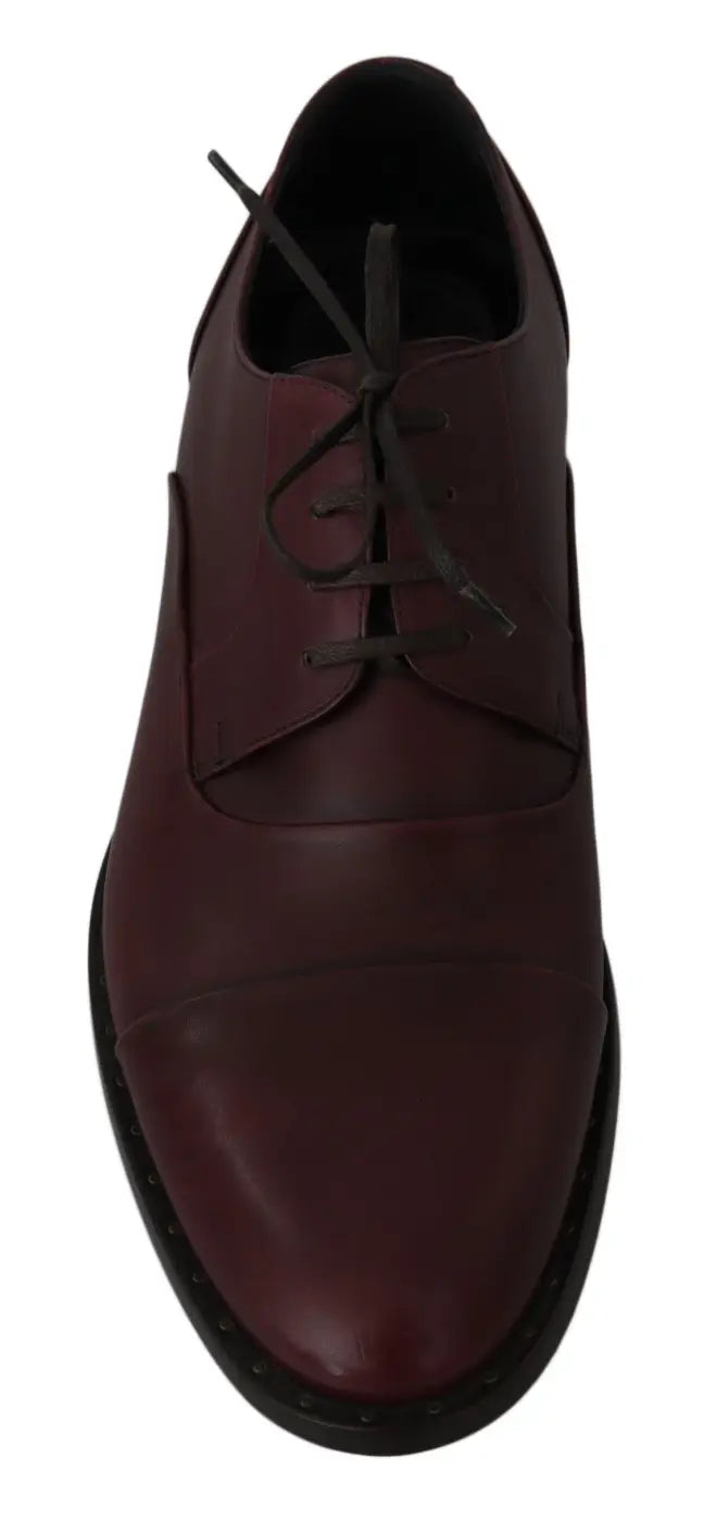 Dolce &amp; Gabbana Red Bordeaux Leather Derby Formal Shoes