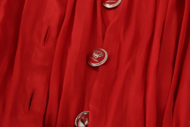 Dolce &amp; Gabbana Red Button Down Belted Midi Satin Silk Dress