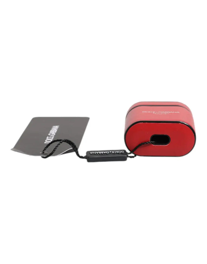 Dolce &amp; Gabbana Red Calfskin Leather Logo Print Flip Holder Airpods Case