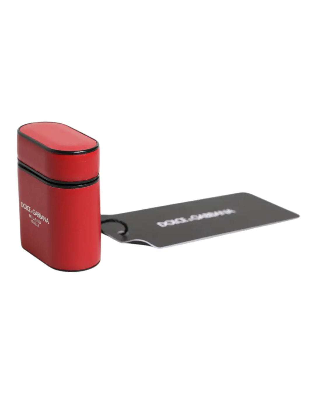 Dolce &amp; Gabbana Red Calfskin Leather Logo Print Flip Holder Airpods Case