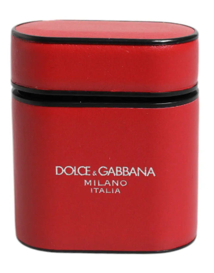 Dolce &amp; Gabbana Red Calfskin Leather Logo Print Flip Holder Airpods Case