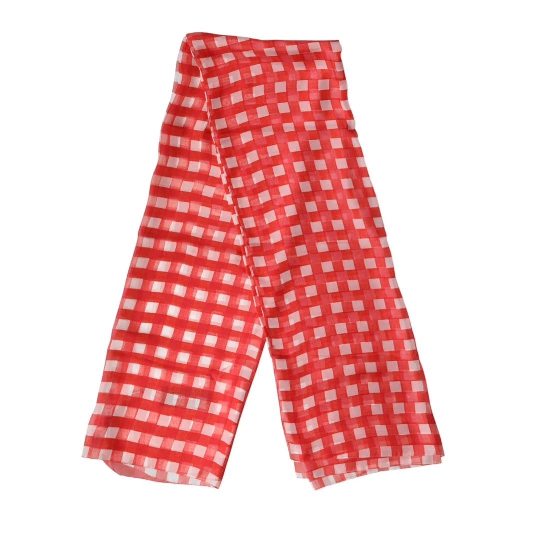 Dolce &amp; Gabbana Red Checkered Stole Neck Wrap Shawl Scarf