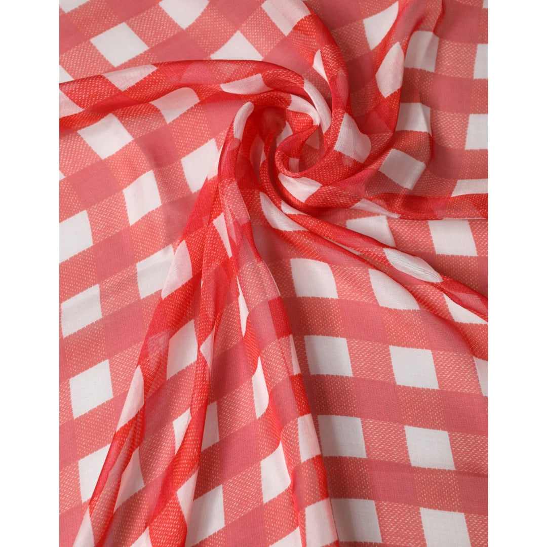 Dolce &amp; Gabbana Red Checkered Stole Neck Wrap Shawl Scarf