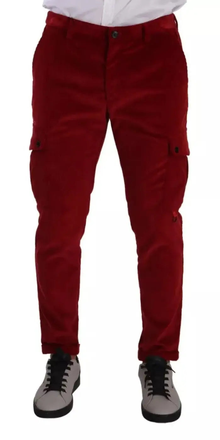 Dolce &amp; Gabbana Red Corduroy Cotton Cargo Skinny Pants