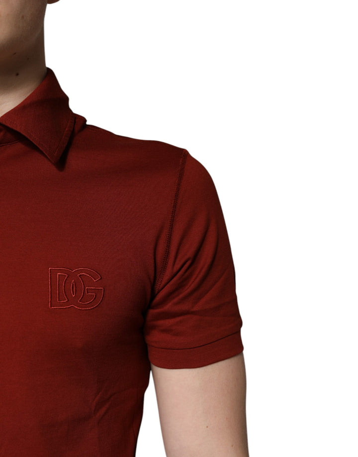 Dolce &amp; Gabbana Red Cotton Dg Logo Collared Men Polo T-shirt