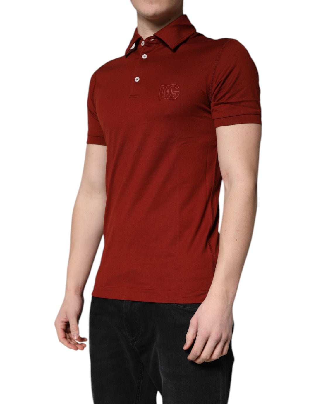 Dolce &amp; Gabbana Red Cotton Dg Logo Collared Men Polo T-shirt