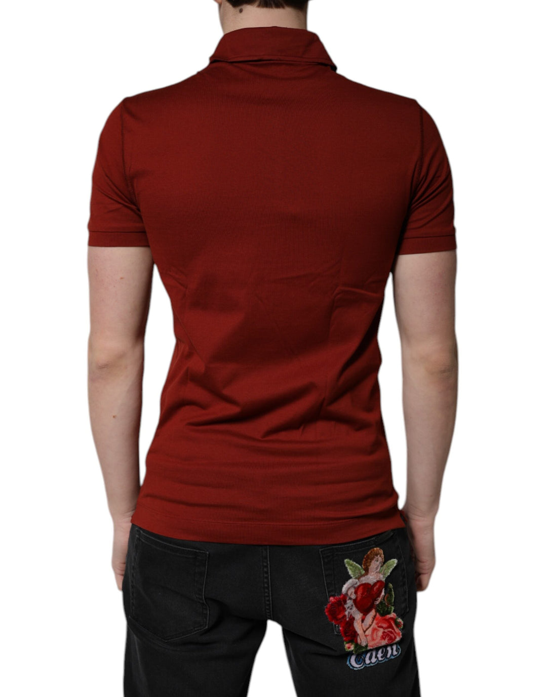 Dolce &amp; Gabbana Red Cotton Dg Logo Collared Men Polo T-shirt