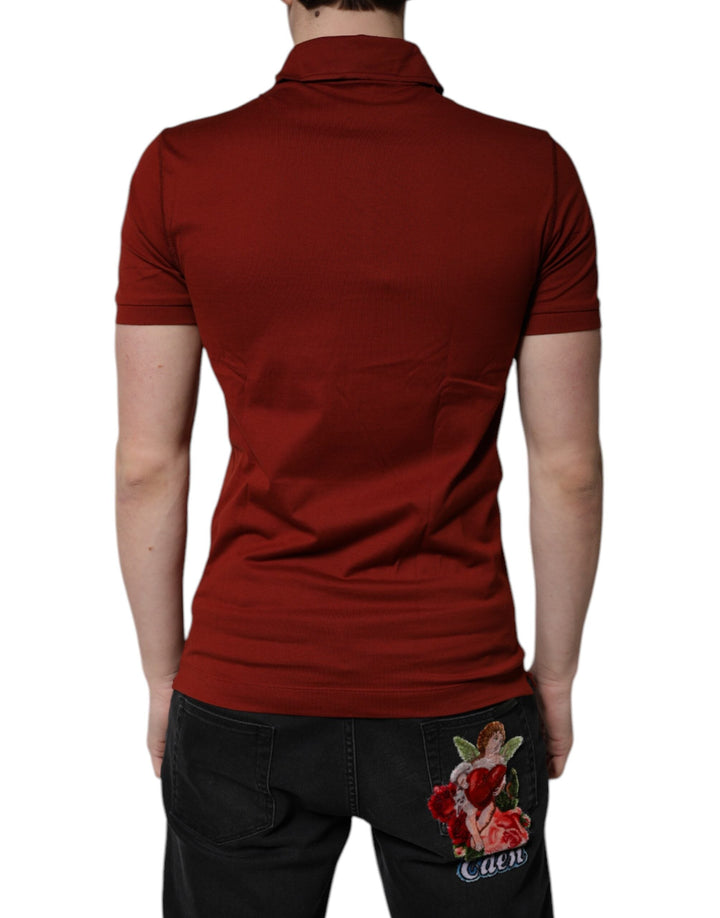 Dolce &amp; Gabbana Red Cotton Dg Logo Collared Men Polo T-shirt