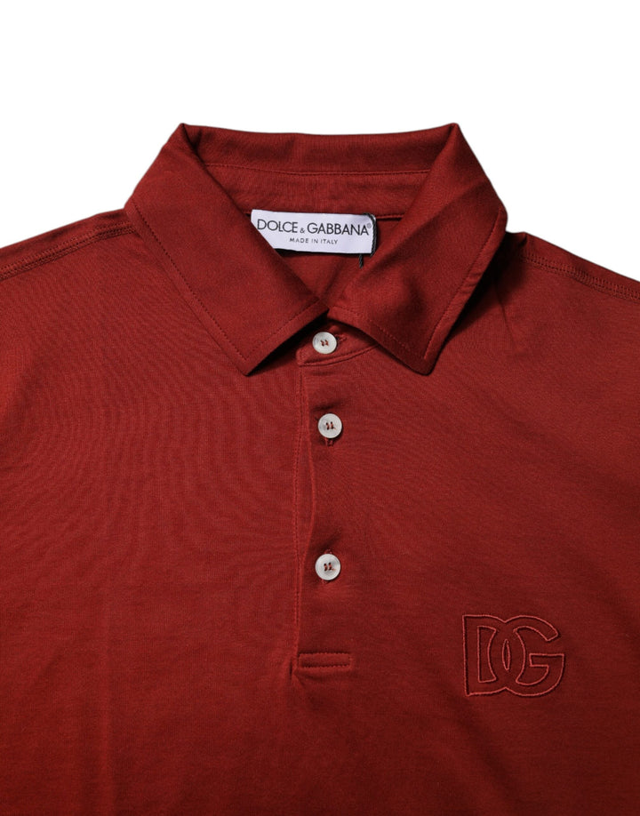 Dolce &amp; Gabbana Red Cotton Dg Logo Collared Men Polo T-shirt