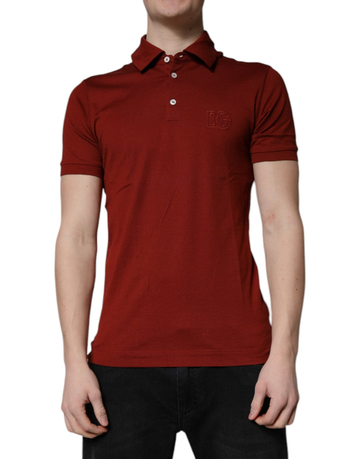 Dolce &amp; Gabbana Red Cotton Dg Logo Collared Men Polo T-shirt
