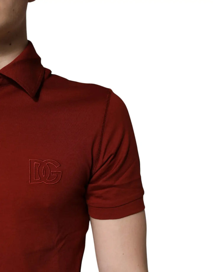 Dolce &amp; Gabbana Red Cotton DG Logo Collared Men Polo T-shirt