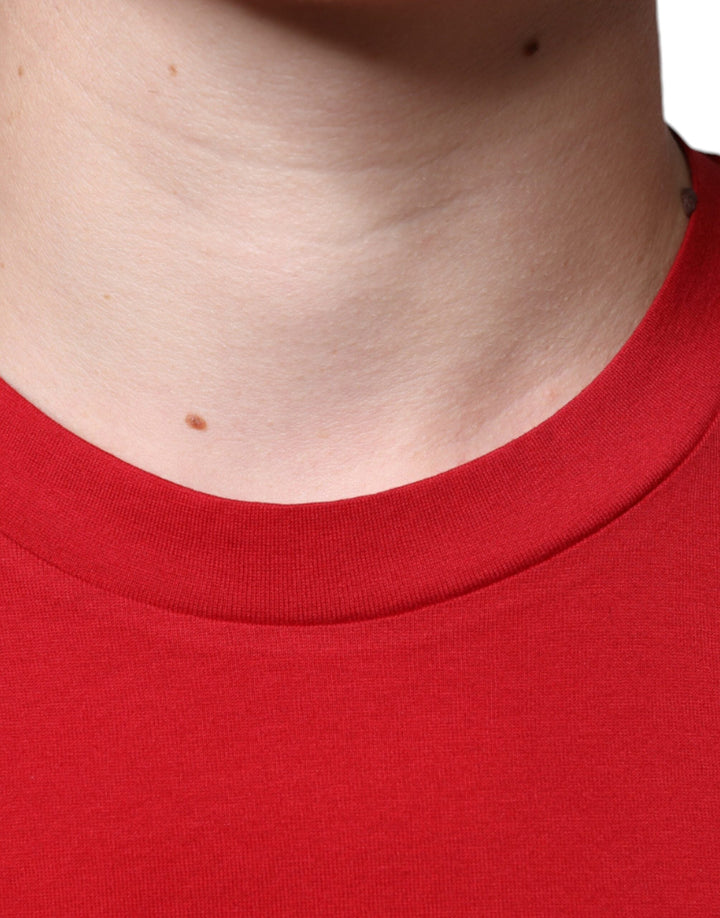 Dolce &amp; Gabbana Red Cotton Dg Logo Print Crew Neck T-shirt