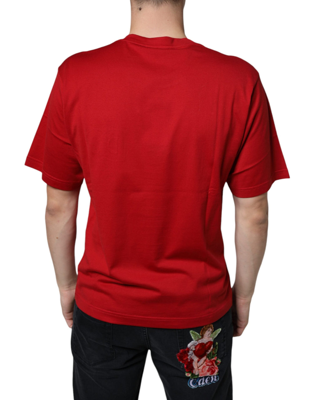 Dolce &amp; Gabbana Red Cotton Dg Logo Print Crew Neck T-shirt