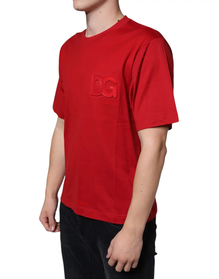 Dolce &amp; Gabbana Red Cotton DG Logo Print Crew Neck T-shirt